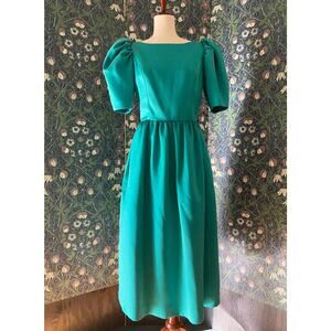 Victor Costa dress with puffy sleeves and statement back in teal, size 10